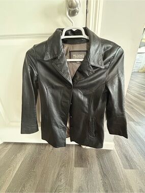 Wilsons Leather Black Button-Front Leather Blazer Jacket